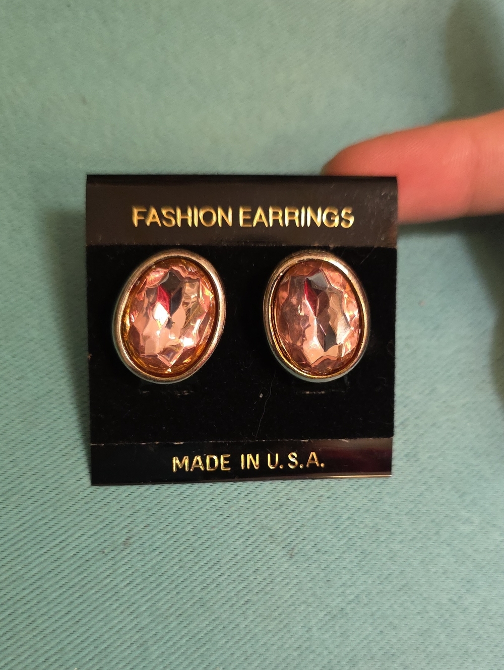 Gold-Trim Pink Faceted Oval Clip On Earrings